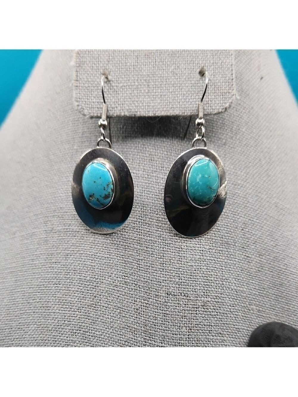 Turquoise and Silver Oval Earrings